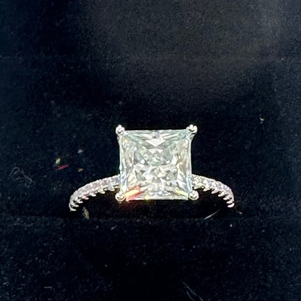 Moissanite Diamond Wedding Engagement Ring Princess Cut Hearts Arrows Size 4.5